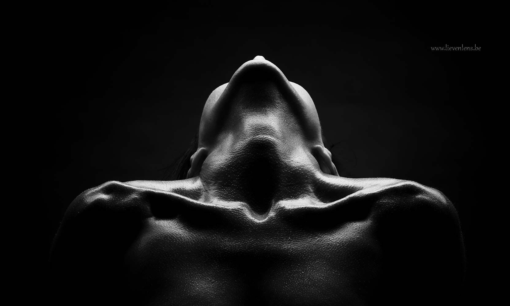 Schaduw van een model haar bovenlichaam in de studio