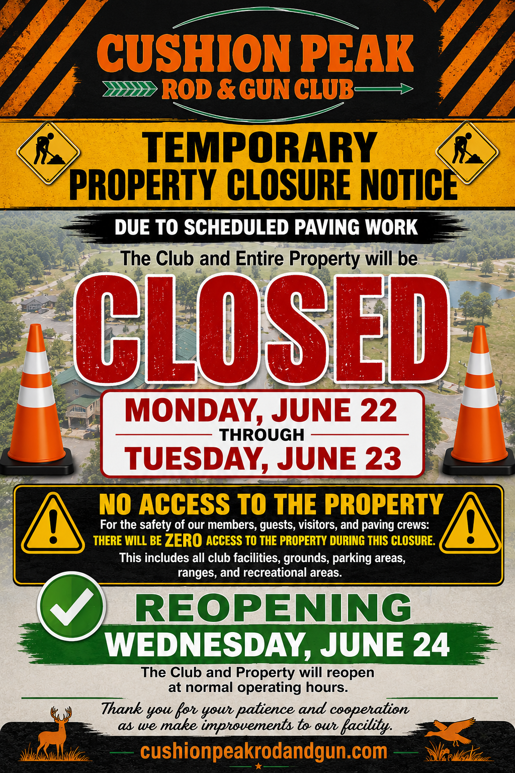 cushion peak temporary closer notice