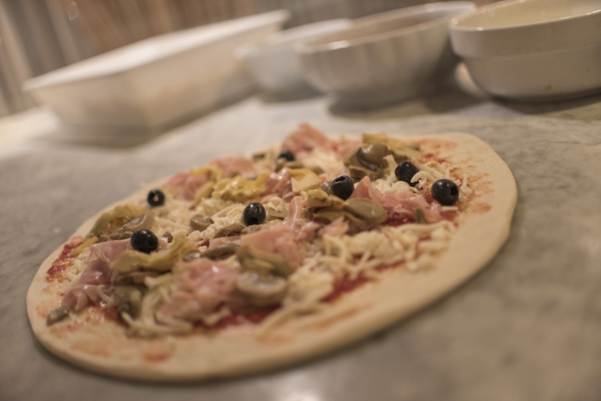 Pizza baked in a wood-fired oven