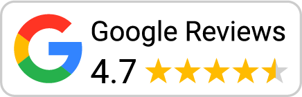 Google Reviews logo with 4.7 rating and four-and-a-half yellow stars