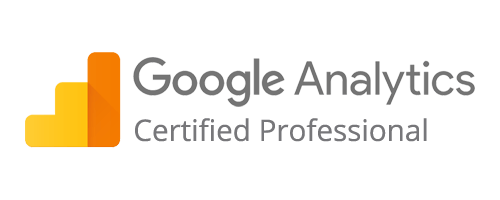 Google Analytics Certified Professional logo with orange, yellow and gray color scheme.