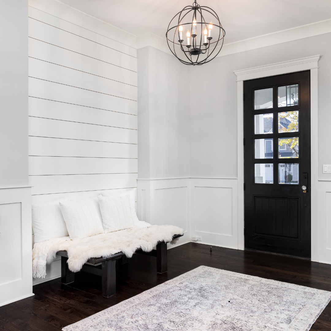 A kitchen with white cabinets and stainless steel appliances.
