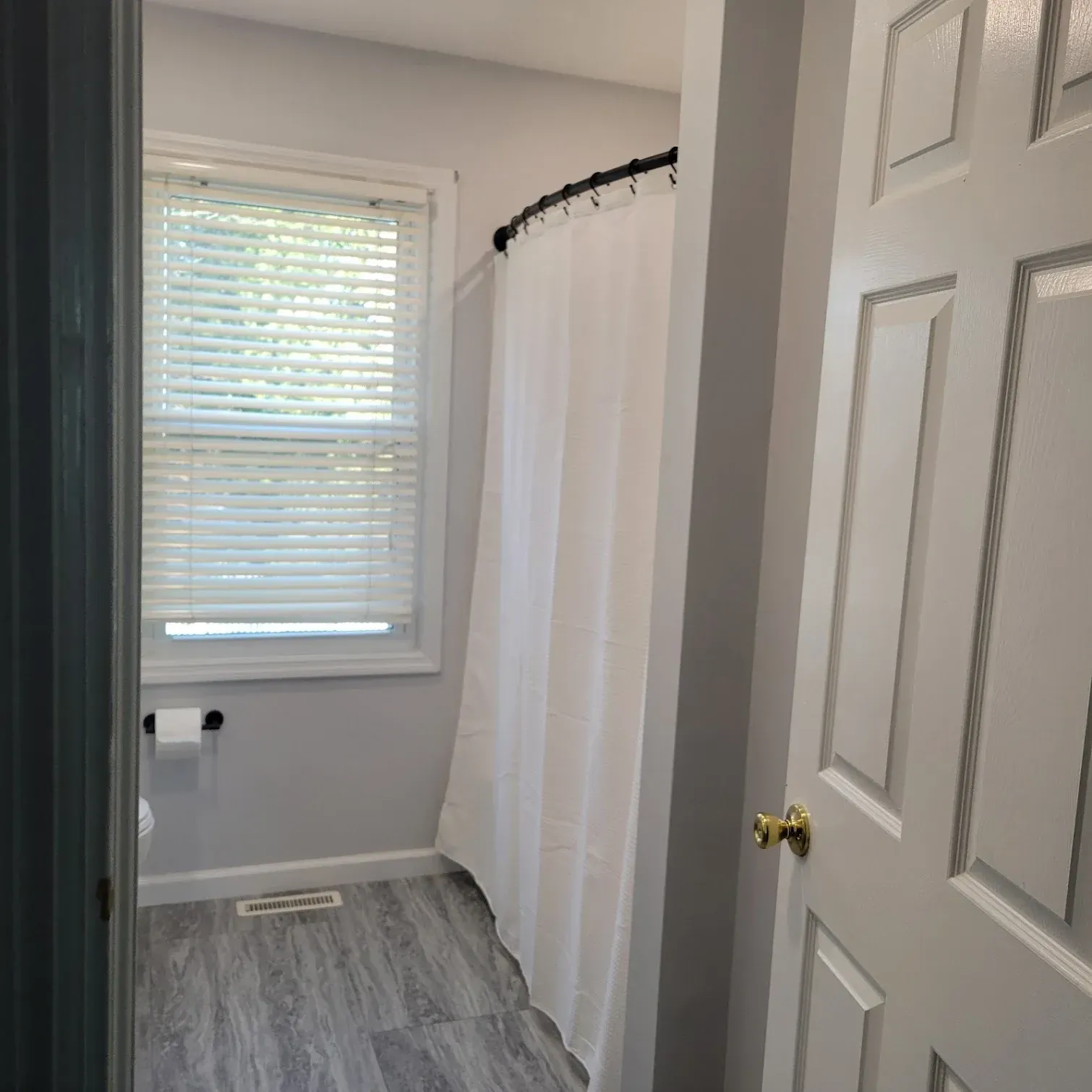 A clean, modern bathroom