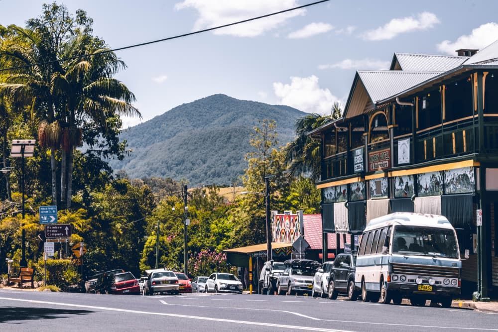 Street Scene with Cars, a Bus and Buildings in A Town — Premier Pest Control Wollongong In Macarthur, NSW