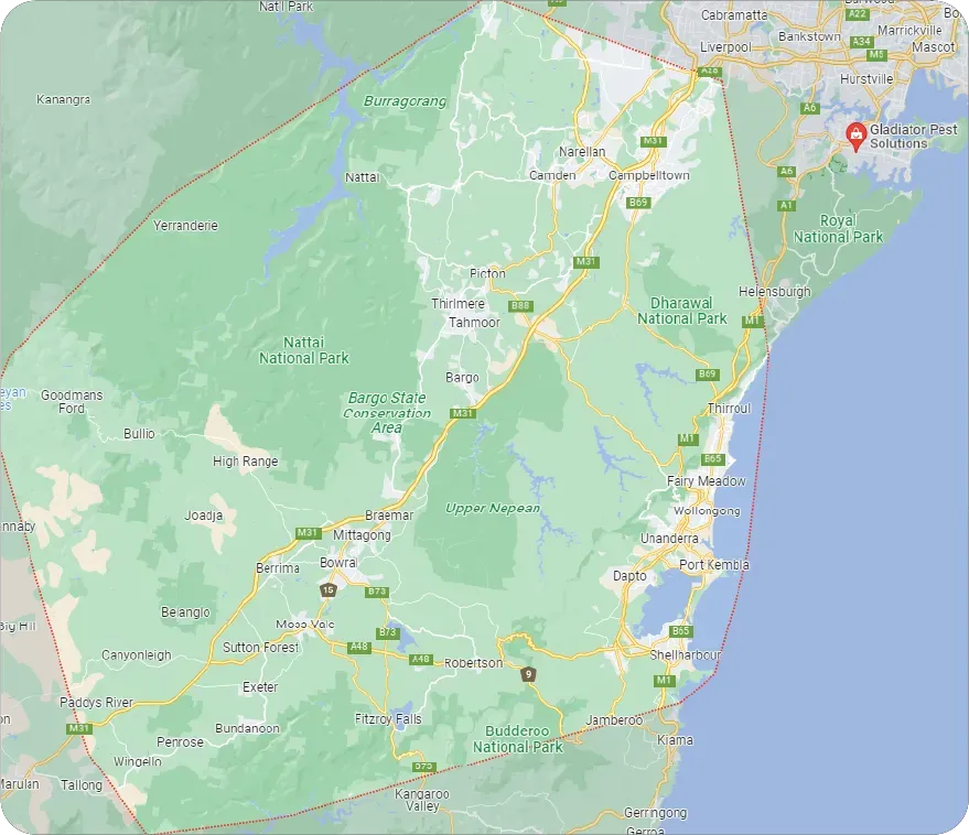 A Map Showing The Location Of A City And Surrounding Areas — Premier Pest Control Wollongong In Shellharbour, NSW