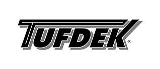 A black and white logo for tufdek on a white background.