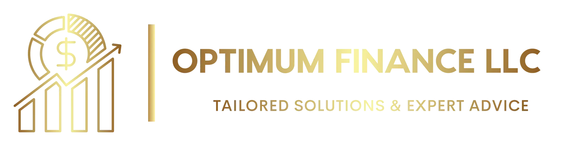 Optimum Finance LLC company logo featuring a dollar sign, graphical representation of raising KPIs, with the tagline 'Tailored solutions and expert advice.
