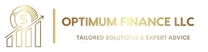 Optimum Finance LLC company logo featuring a dollar sign, graphical representation of raising KPIs, with the tagline 'Tailored solutions and expert advice.