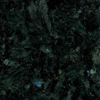 Dark green granite with patches of blue and gray.
