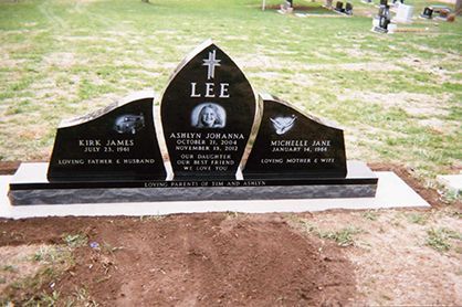 Black granite headstone with family names