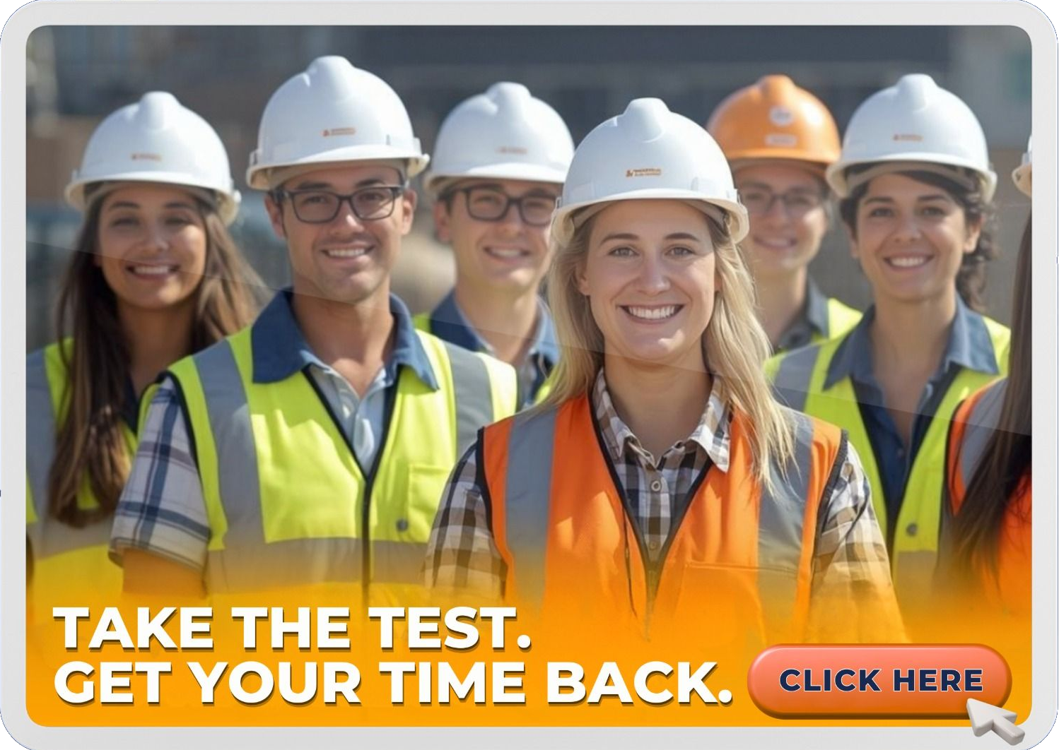 A Group of Construction Workers in Safety Vests and Hard Hats Smiling — Tradie Books Australia In Port Kennedy, WA