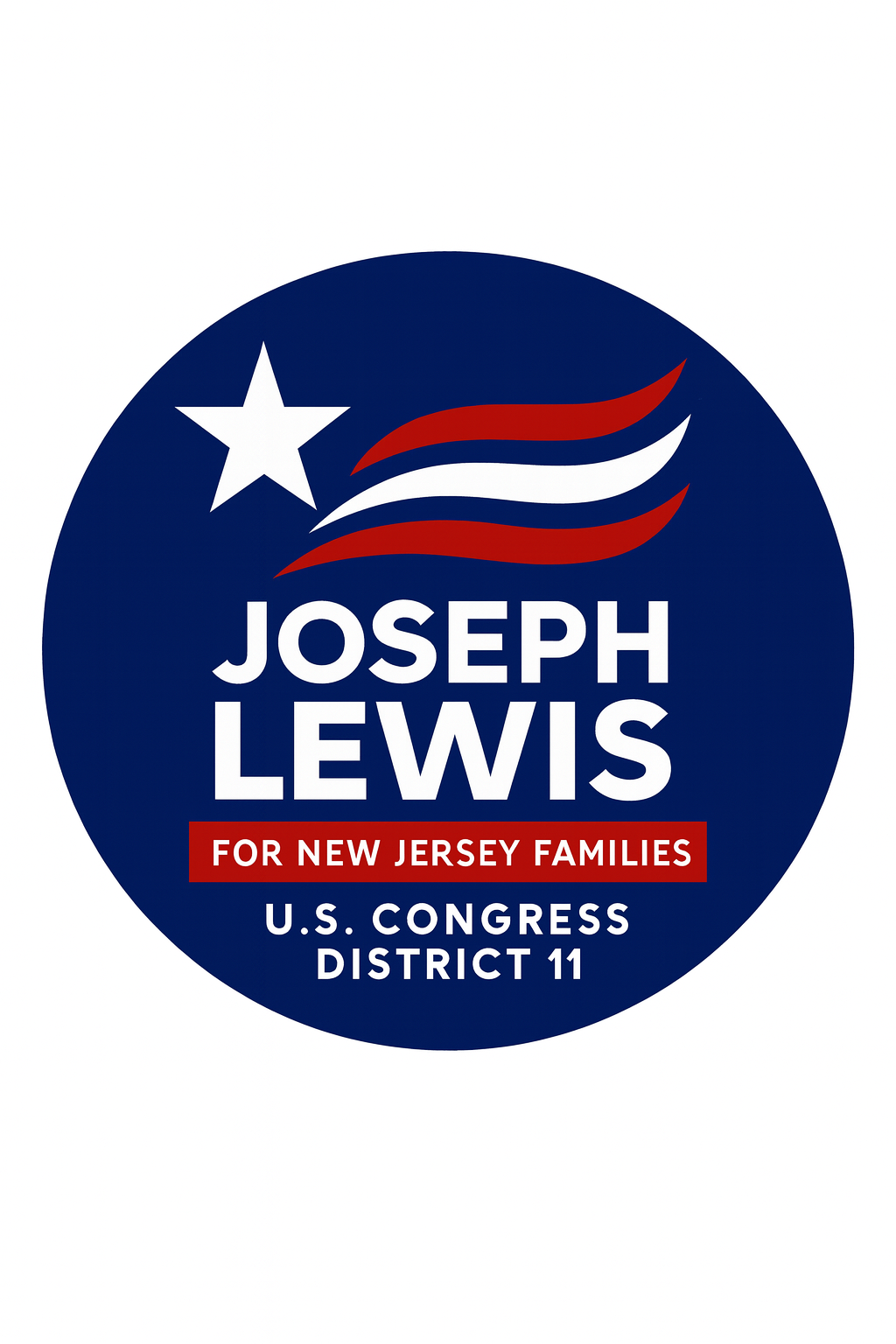 Campaign logo for Joseph Lewis: blue circle with a star and red and white stripes. Text reads