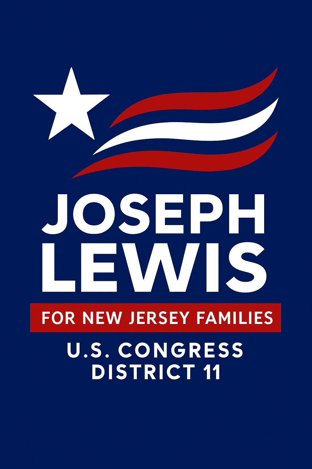Campaign logo for Joseph Lewis: white star, red/white/blue ribbon, text 