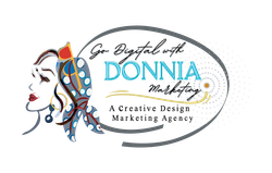 Logo for Donnia Marketing featuring a stylized illustration of a person and the text