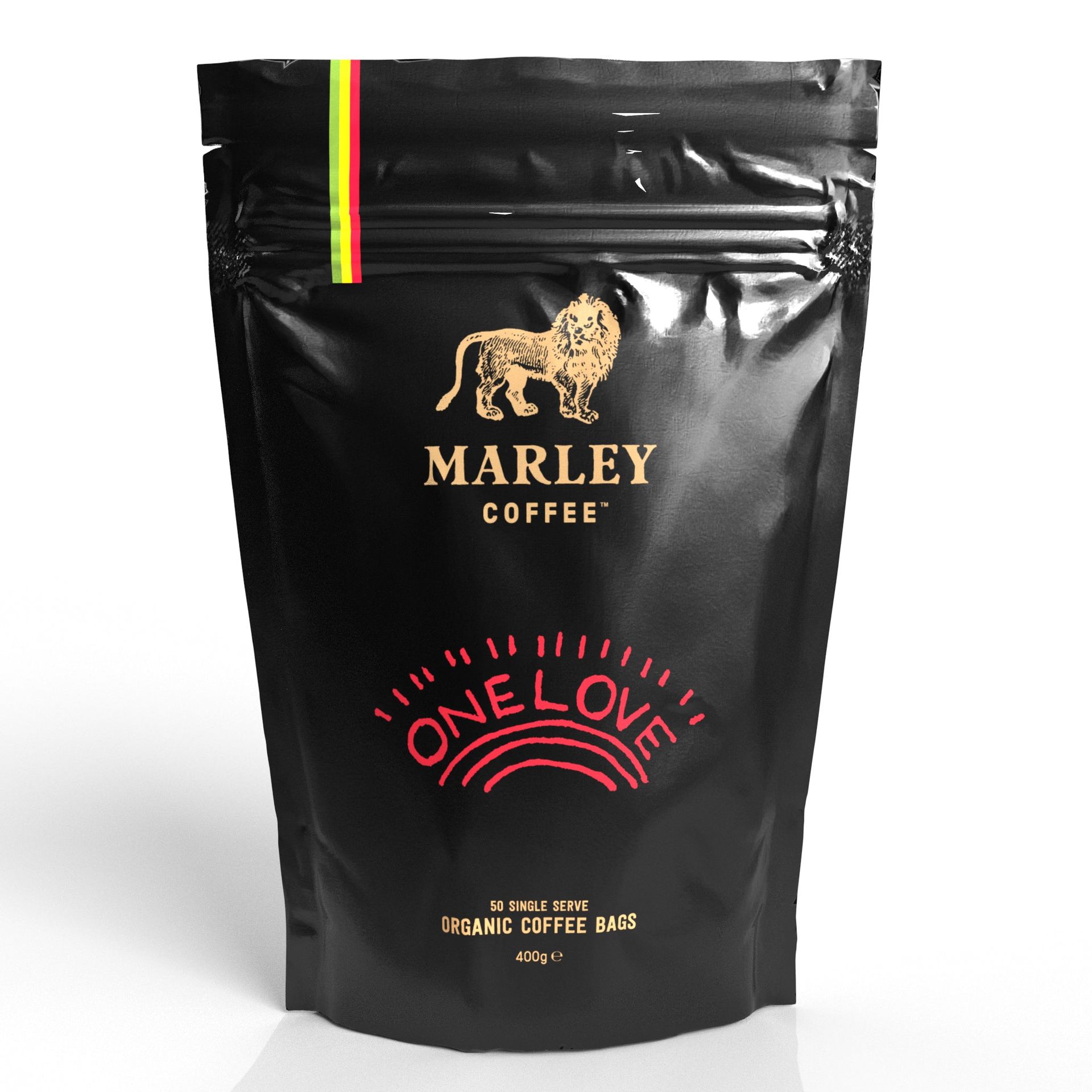 A bag of marley coffee with a lion on it