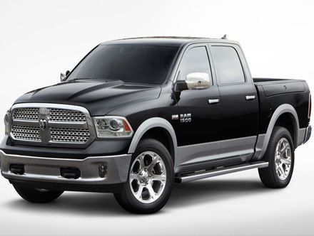 A black dodge ram truck is shown on a white background.