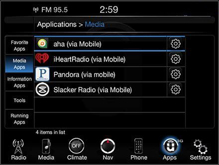 A screen shows a list of apps including pandora and slacker radio