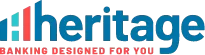 Logo for Heritage Bank with a stylized letter H icon in teal and red next to the blue text 
