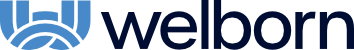 The Welborn company logo featuring a blue stylized letter 