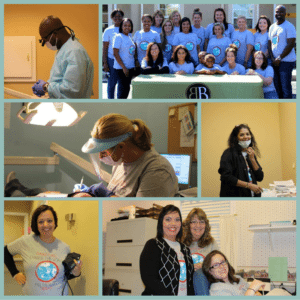 A collage of photos of a dental office