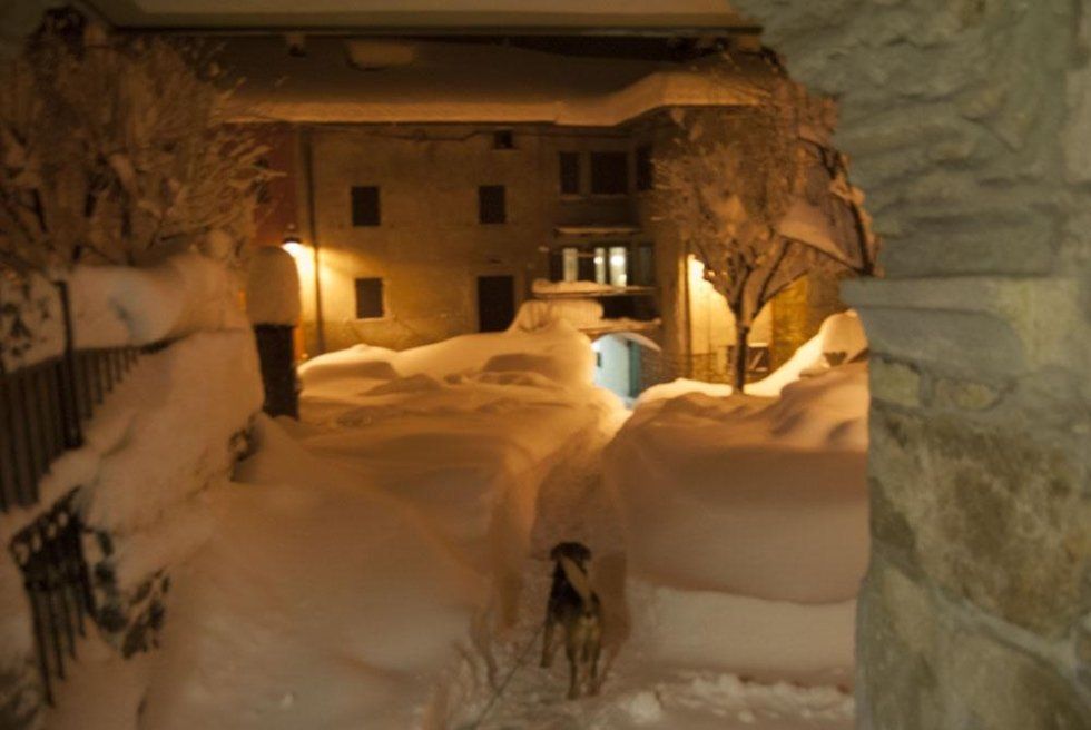 Snow-covered courtyard