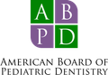 Logo of the American Board of Pediatric Dentistry; a square divided into four sections, green and purple, with letters A, B, P, D.