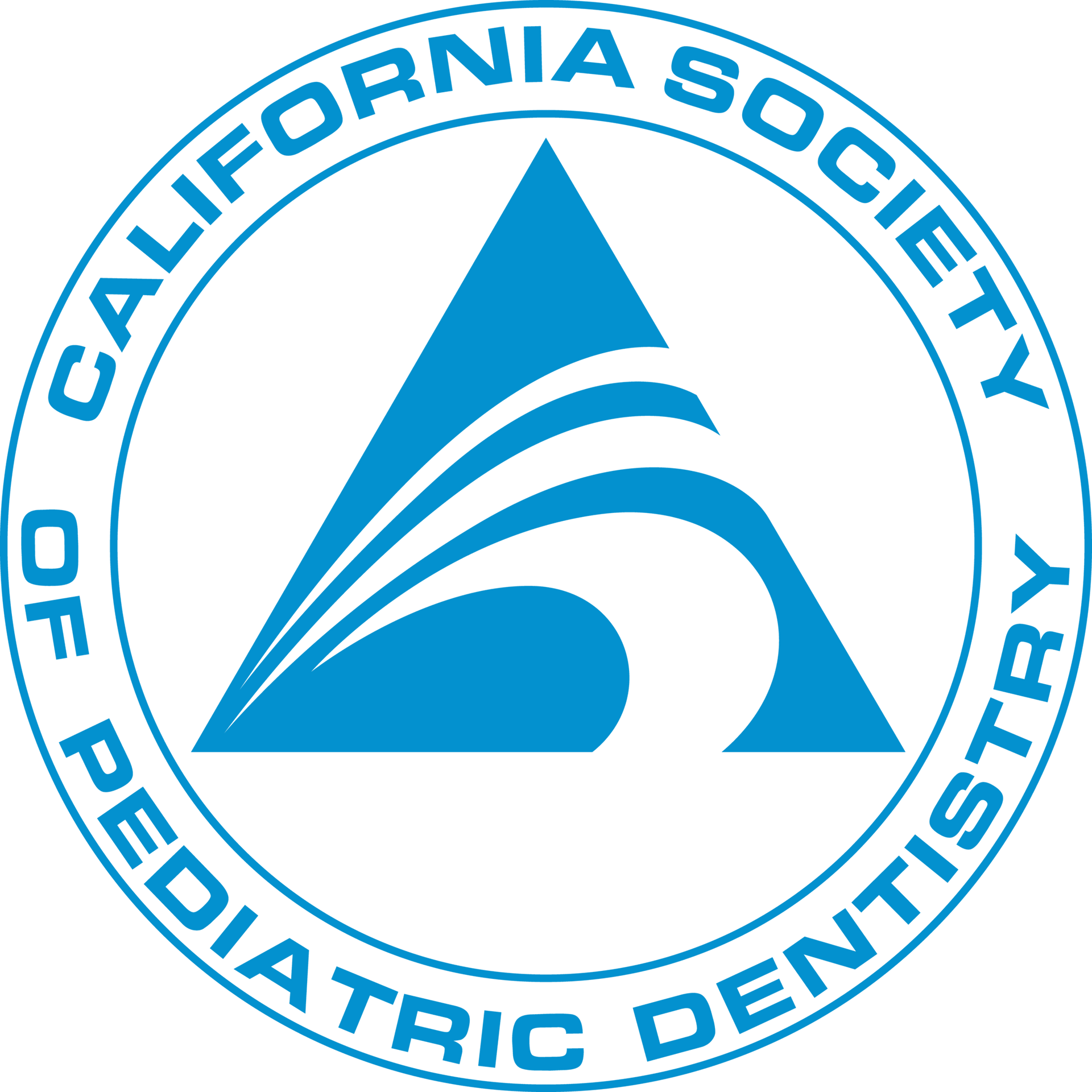 Blue logo: California Society of Pediatric Dentistry; triangle and wave inside circle.