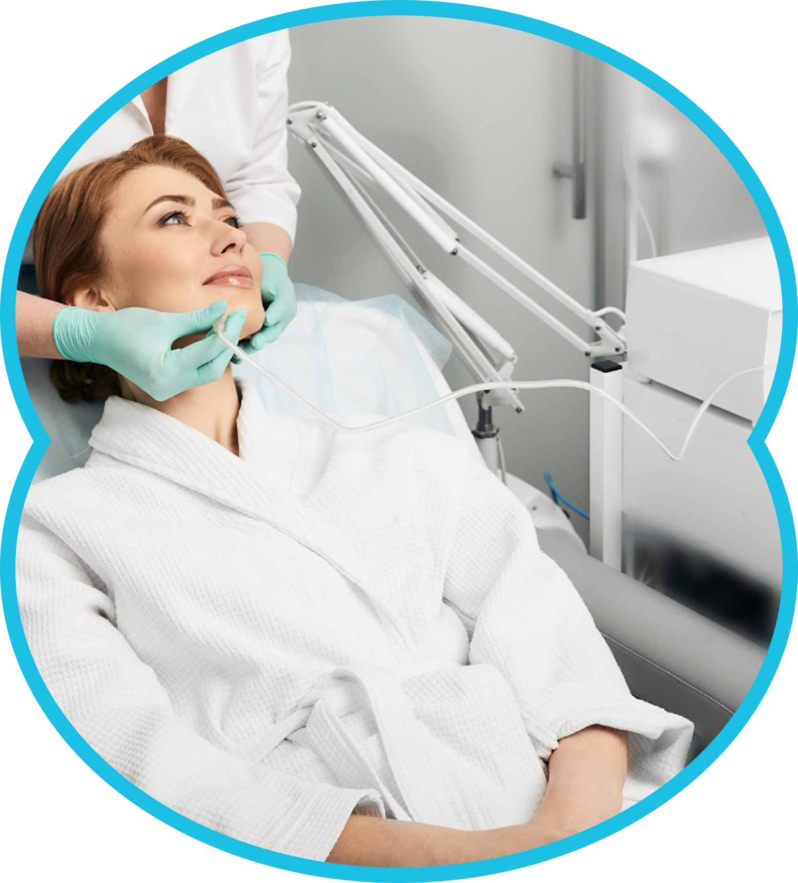 Woman receiving a facial injection at a medical spa.