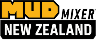 The logo for mud mixer new zealand is yellow, black and white.