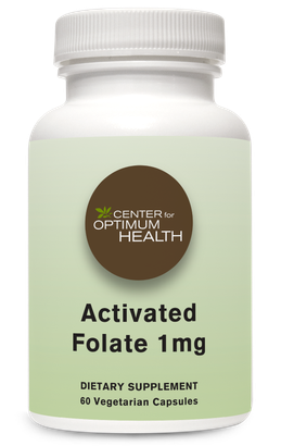 A bottle of activated folate 1 mg dietary supplement