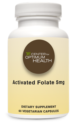 A bottle of activated folate 5mg dietary supplement 60 vegetarian capsules.