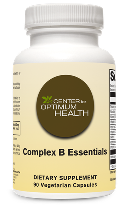 A bottle of center for optimum health complex b essentials dietary supplement