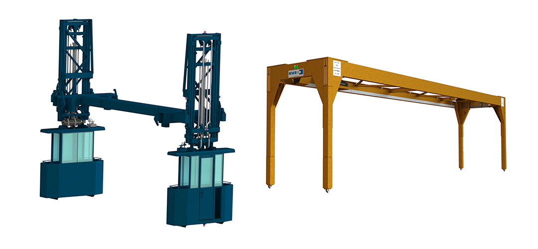 Una imagen de una grúa y una mesa sobre un fondo blanco.