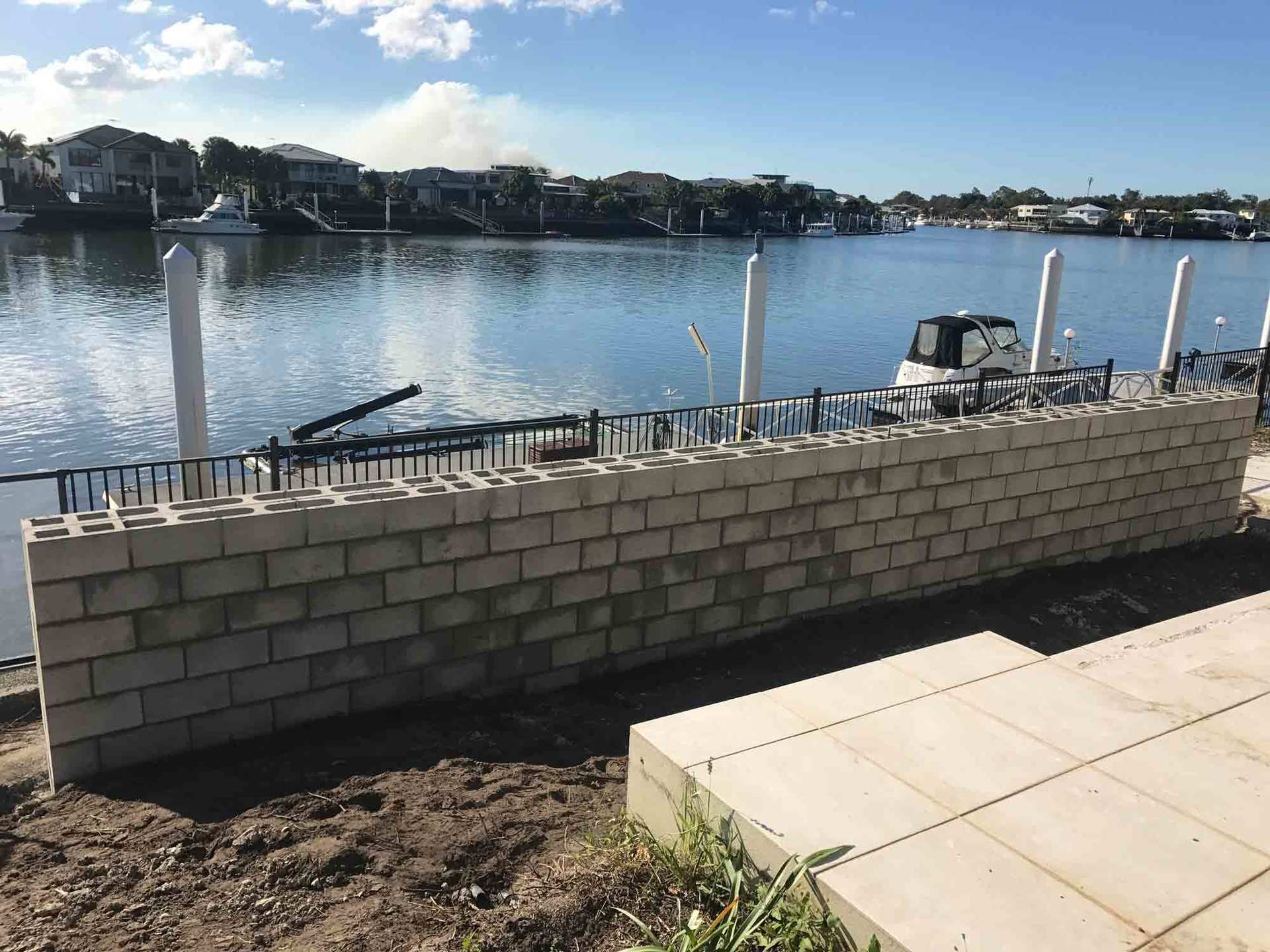 retaining wall by water