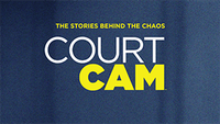 A blue background with the words Court Cam on it.