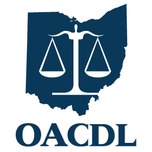 A logo for OACDL with a map of ohio and scales of justice.