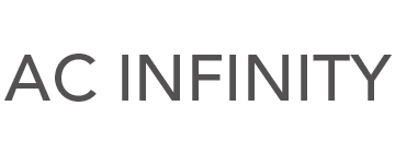 A black and white logo for ac infinity on a white background.