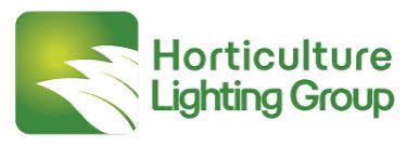 The horticulture lighting group logo is green and white with a leaf in the middle.