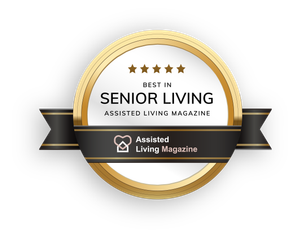 A badge that says best in senior living assisted living magazine