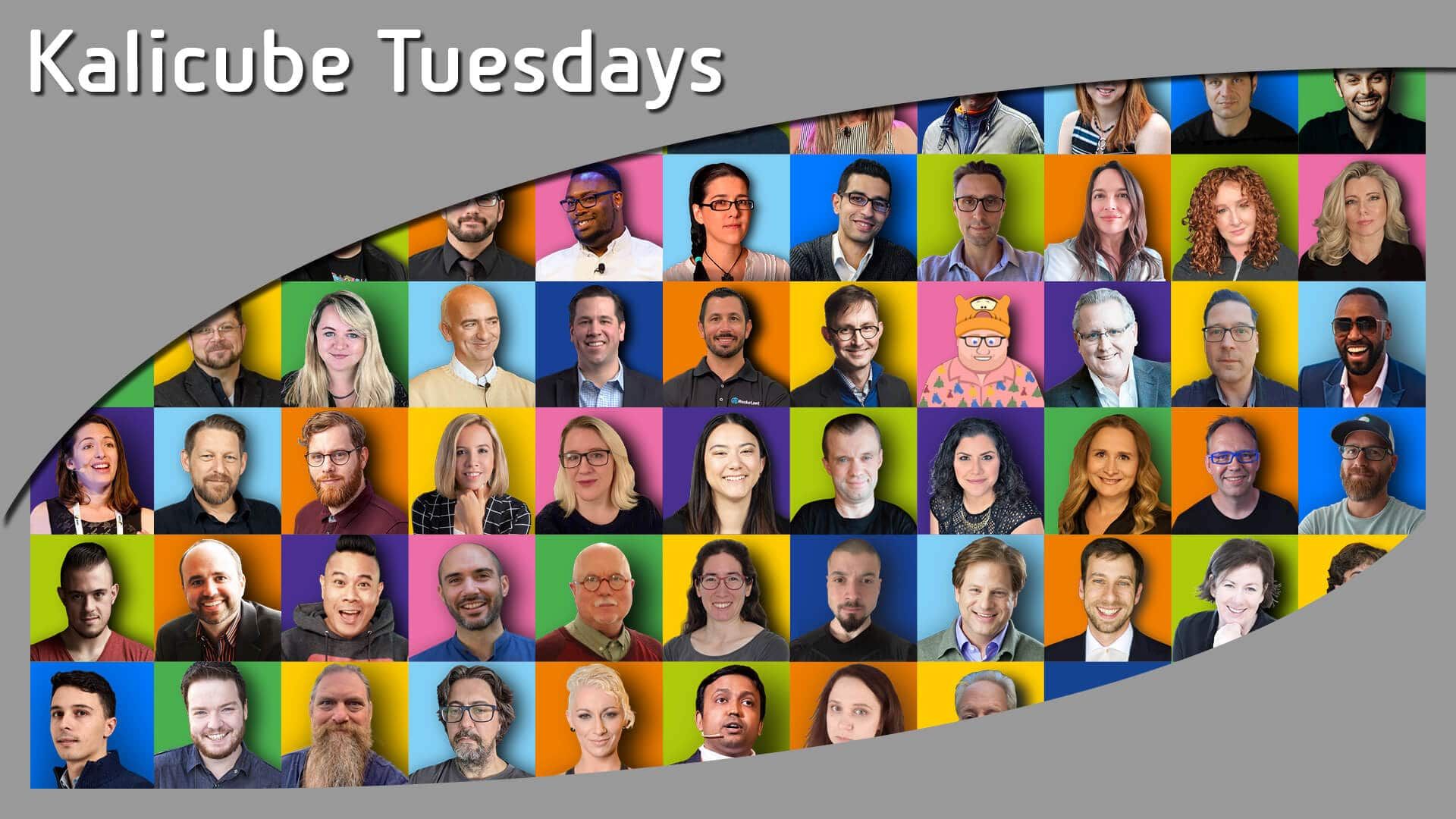 A collage of people 's faces with kalicube tuesdays written on the bottom