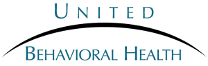 A logo for united behavioral health is shown on a white background.