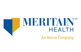 A blue and yellow logo for meritain health an aetna company