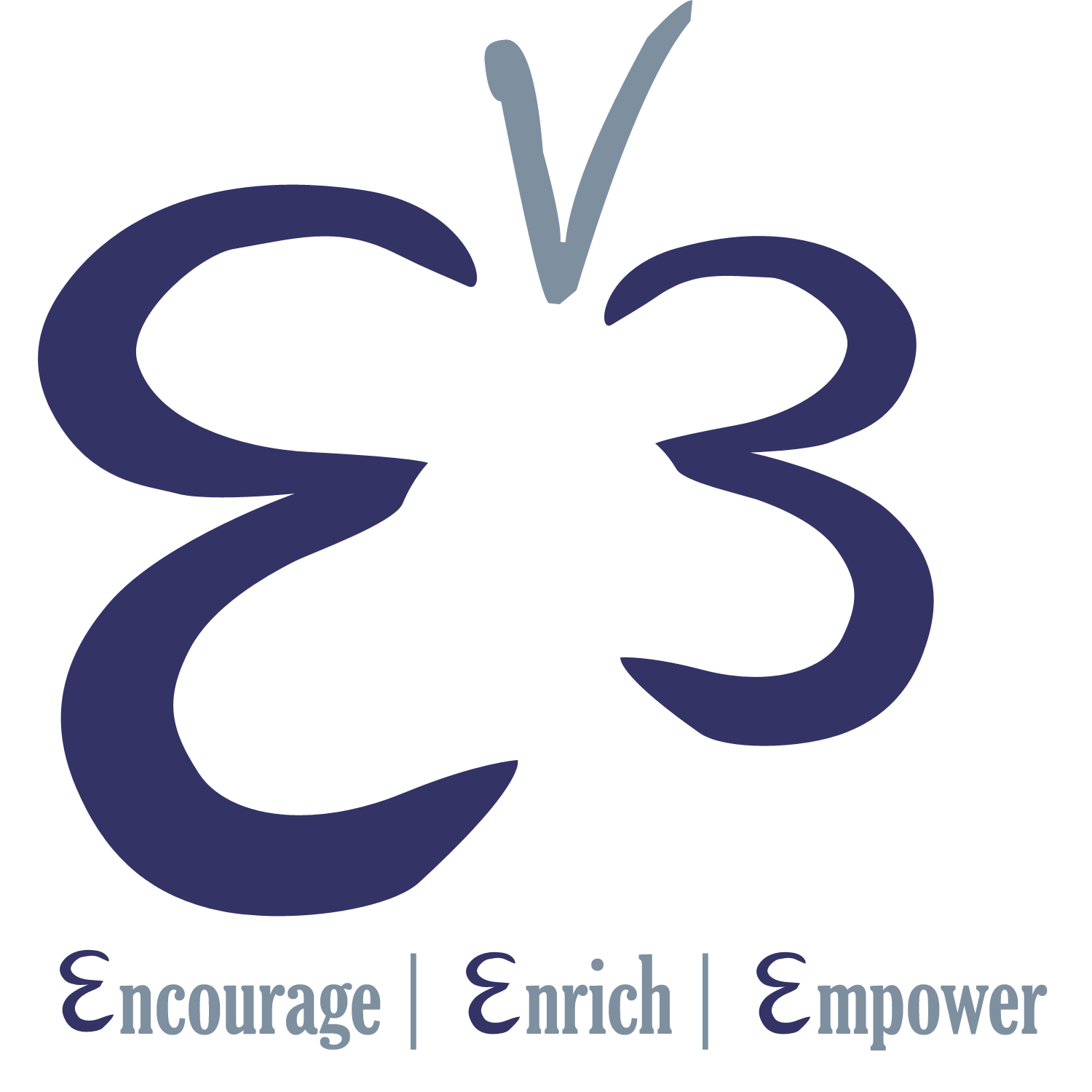 A blue logo that says encourage enrich empower