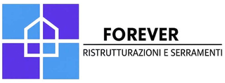 Forever Ristrutturazione e serramenti logo Logo blu e nero con la sagoma di una casa all'interno di una "F", il testo recita "Forever Ristrutturazioni e Serramenti".