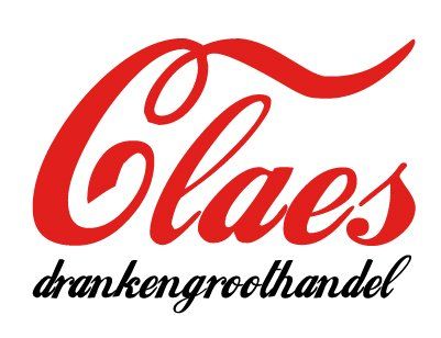Een rood logo voor claes drinkengroothandel op een witte achtergrond