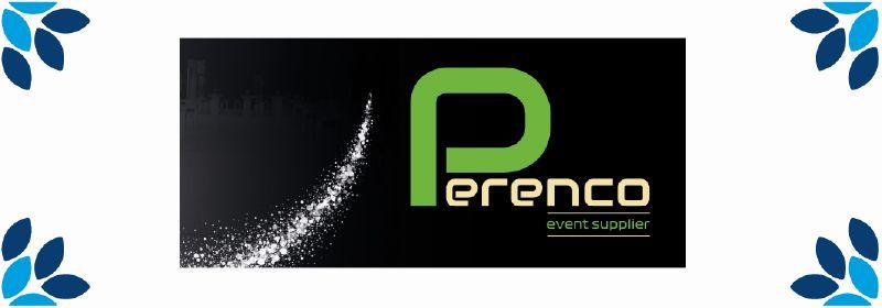 Logo voor Perenco. Zwarte achtergrond met een groene