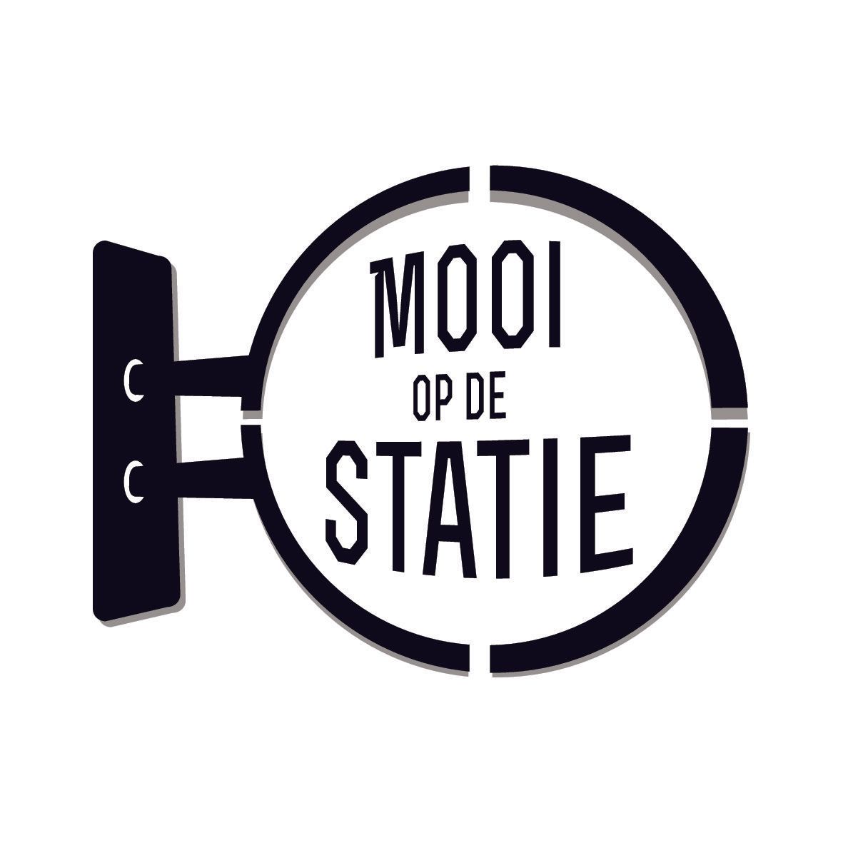 A black and white logo for mooi op de statie