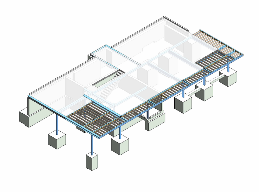 Protheroughs were brought in post-planning to provide structural engineering services for an ambitious self-build home on the banks of the River Avon. The architecture consisted of a cantilevered balcony on a sloped site overlooking the banks of the river. A concrete retaining wall created the undercroft and lower ground floor structure. As the building projected from the bank the structure became a cantilevered steel frame, supported on pad foundations.