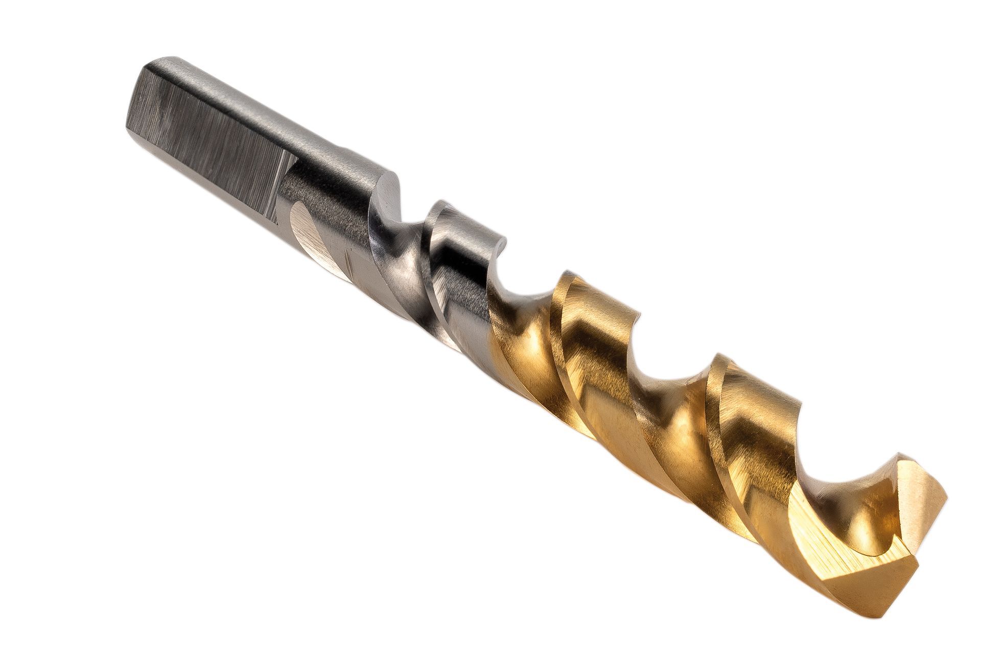 Een close-up van een boor op een witte achtergrond.