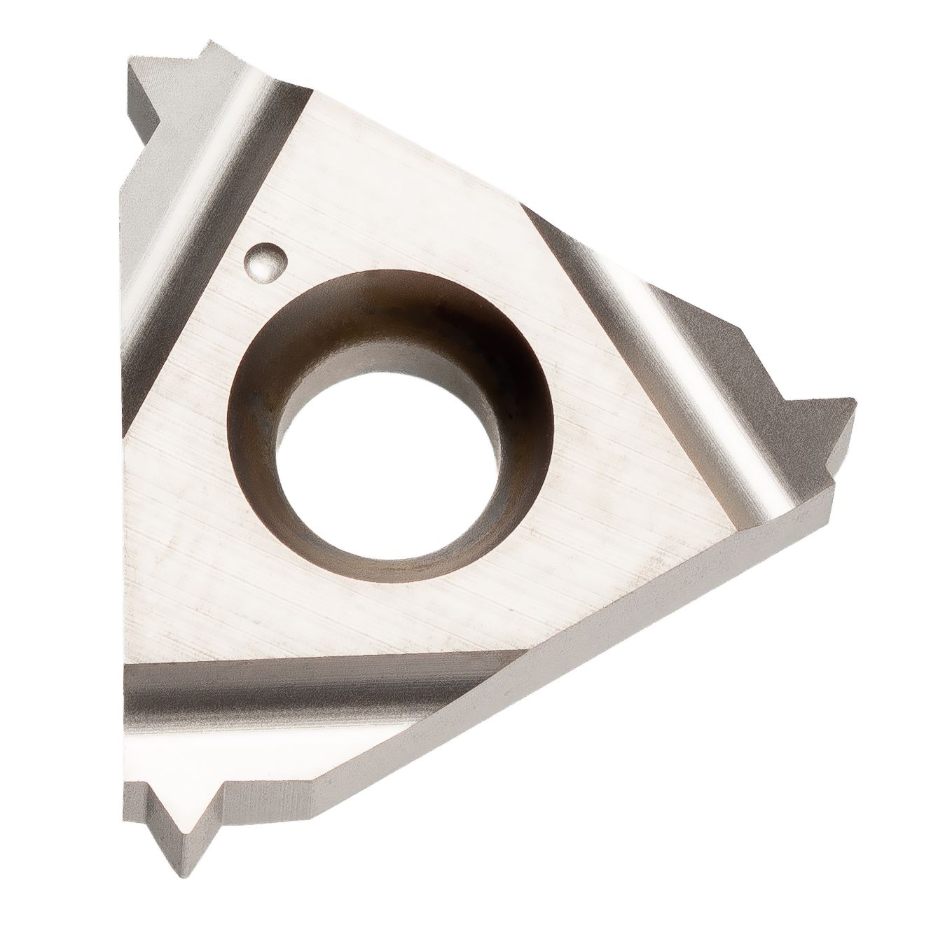 Een driehoekig stuk metaal met een gat in het midden